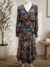 Rixo London Midi Dress – Size 14 Multicoloured Floral Shirred Designer –Rrp £295