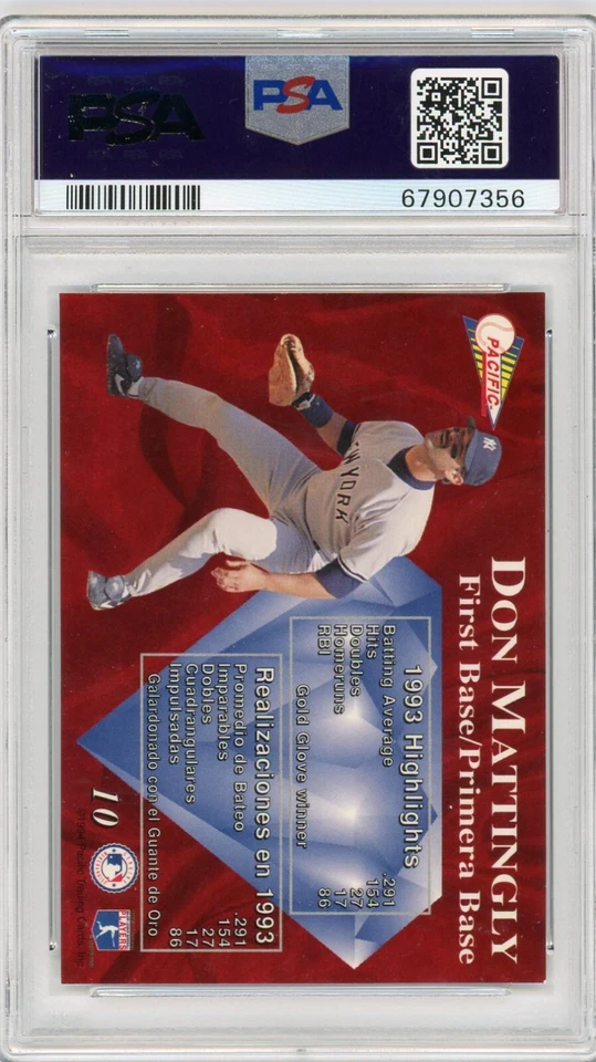 1994 Pacific Crown Jewels Of The Crown #10 DON MATTINGLY PSA 8 NM-MT Yankees HOF Foto 2 de 2