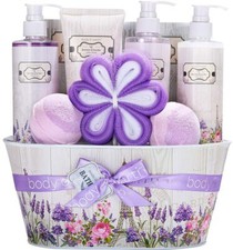 Rosewater Lavender Toiletry Gift Basket Set for Women w/ Bubble Bath Shower Gel