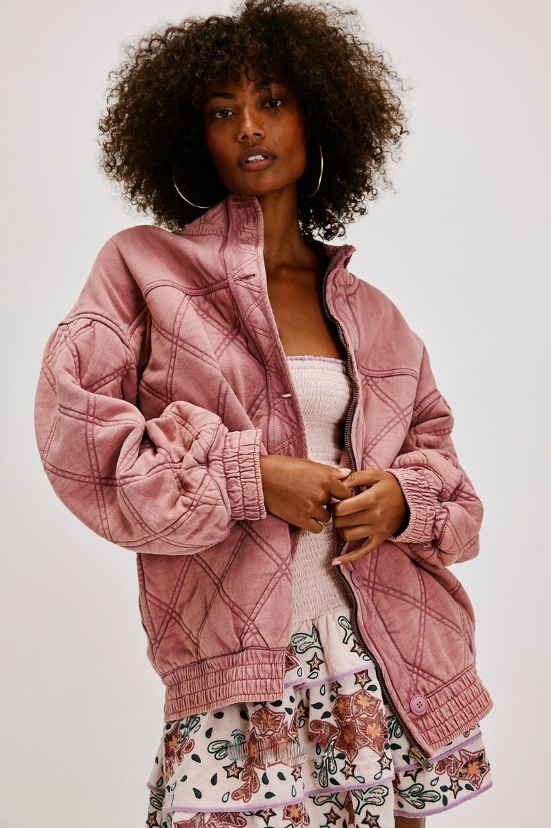 Free People Juno Jacket Quilted Oversized Bomber Button Zipper