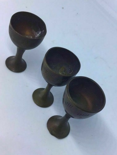 Antique Rare UNIQUE Hand Carved Brass Vintage Very Small 3 Cup Goblet Flower - Picture 8 of 12