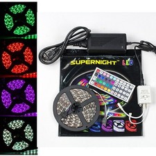 5M 5050 SMD RGB 300 LEDs Strip Light Black PCB Remote Power Supply