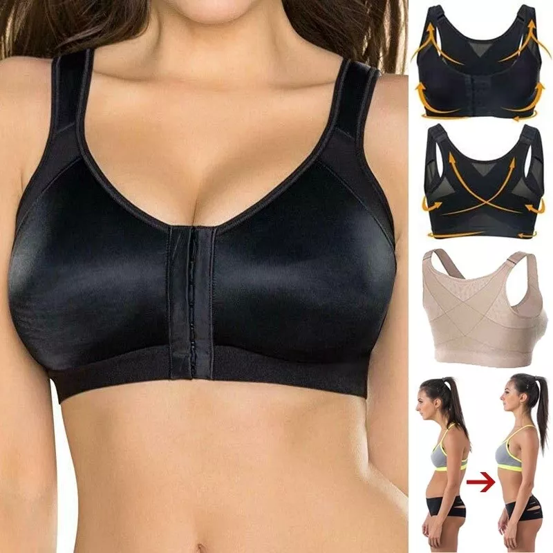 Adjustable Chest Brace Support Multifunctional Bra Full Coverage Front  Closure X Back Non Padded Wireless Posture Bra Plus Size