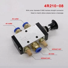 4R210-08 Hand Push Pull Pneumatic Air Valve 5 Ways 2 Pos 1/4"BSPT & Connector #F