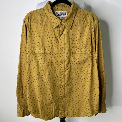 SCHOTT BROS Men's Tan Floral Button Down Long Sleeve 100% Cotton Shirt XXL