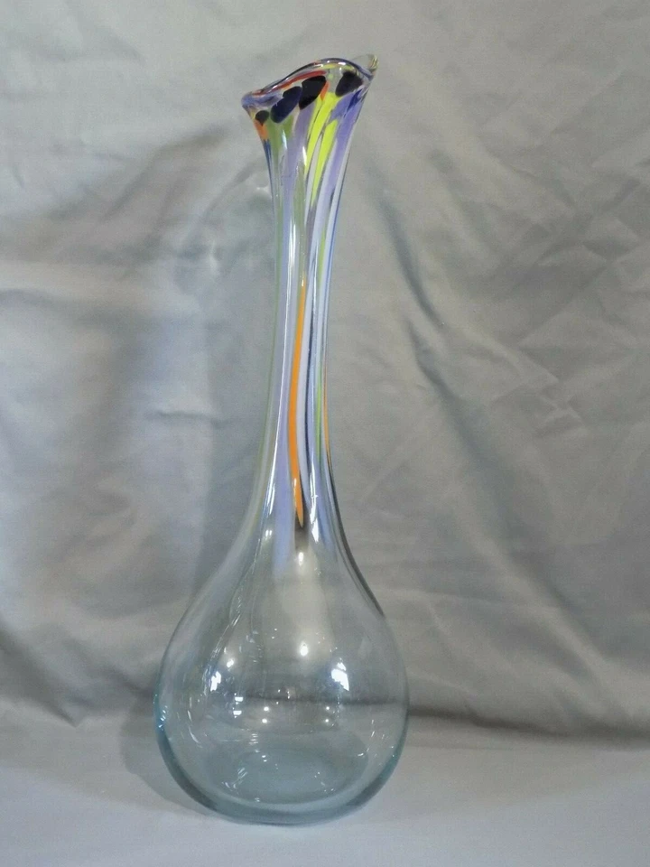 Juego de 2 jarrones multicolores de cilindro alto con tapa acampanada de 17" y 18" soplados a mano Foto 4 de 4