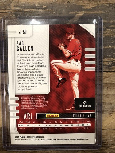 2021 Panini Absolute Zac Gallen rote Folie 18/99 #50 Diamondbacks - Bild 2 von 2