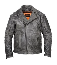 Men's Motorcycle Distressed Gray Leather Racer Jacket W/Vents by Vance Leather