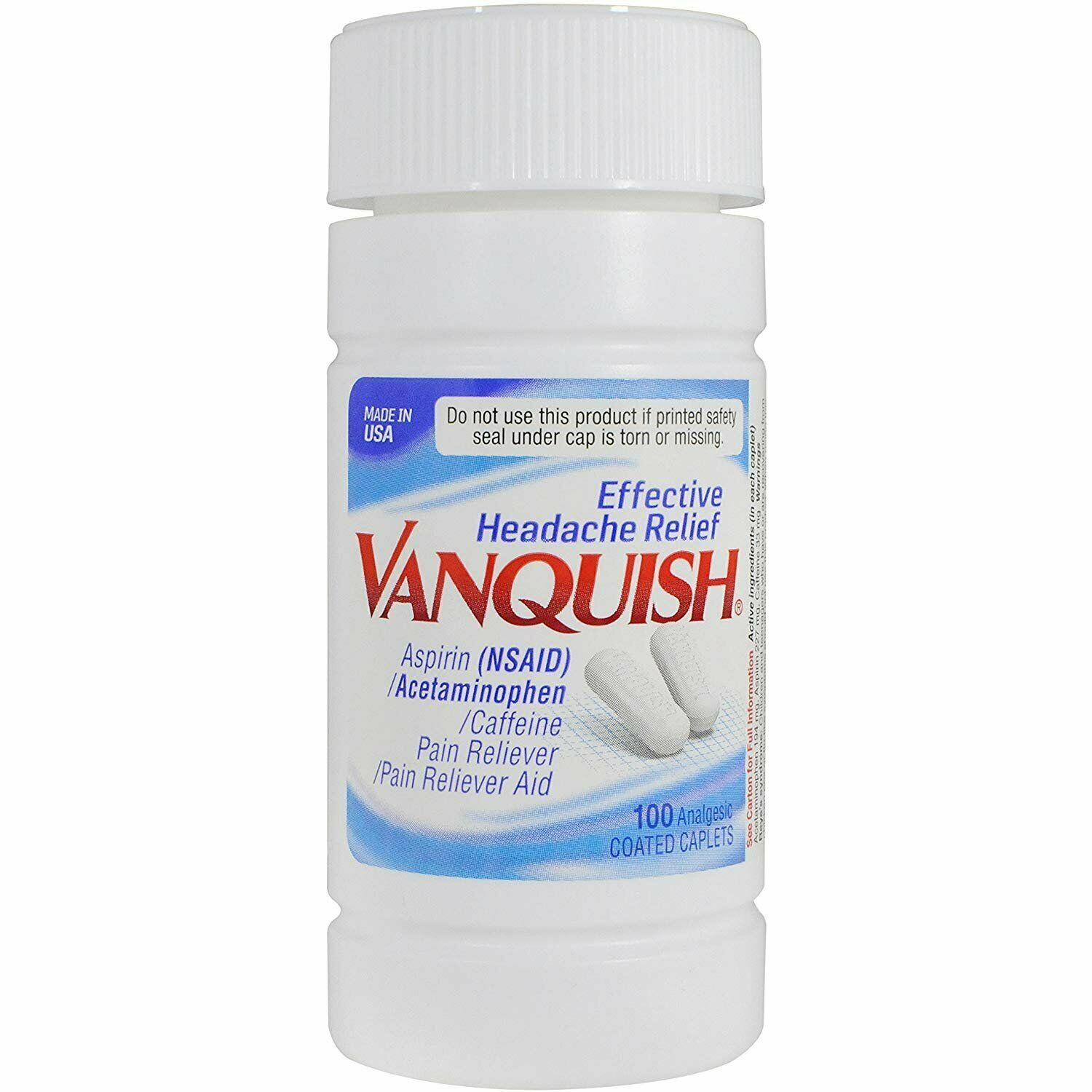 Vanquish Aspirin NSAID Acetaminophen Effective Headache Relief Caplets