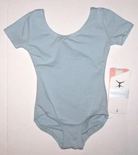 Danskin Leotard Bodysuit Short Slv Cotton Blend Light Blue New Child Girl