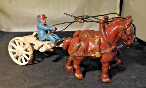 Vintage Cast Iron Horses Pulling Jockey in Cart - Picture 4 of 8