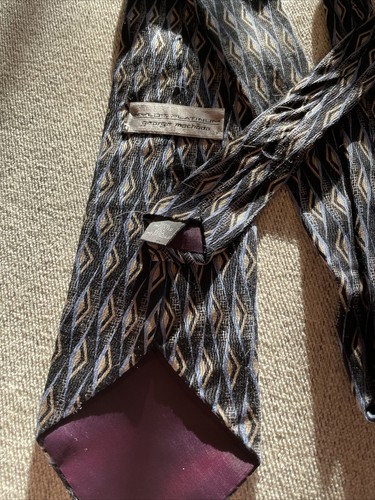 Silk Tie (Men’s) Rhombus and Triangle Pattern Blue and Gold - Picture 2 of 3