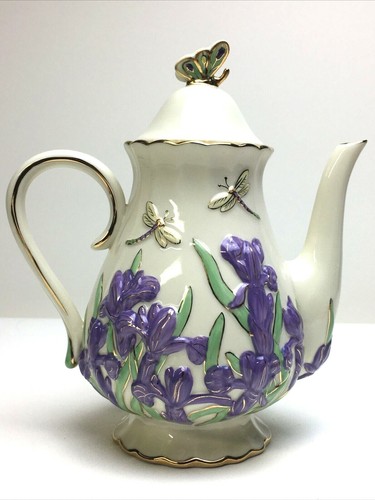 Lenox 2005 Springtime Splendor Fine China Teapot Parvaneh Holloway Dragonfly - Picture 2 of 12