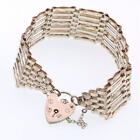 Victorian; English Sterling Silver Heart Padlock “ Gate “ Bracelet