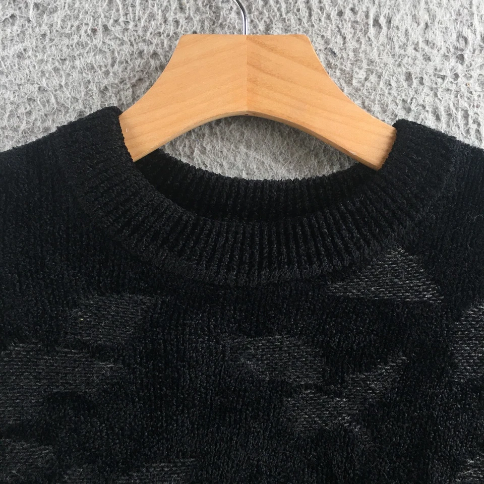 J.Jill 套衫毛衣女式 M 黑色棉混纺长袖花卉圆领 — 第 3/4 张图片