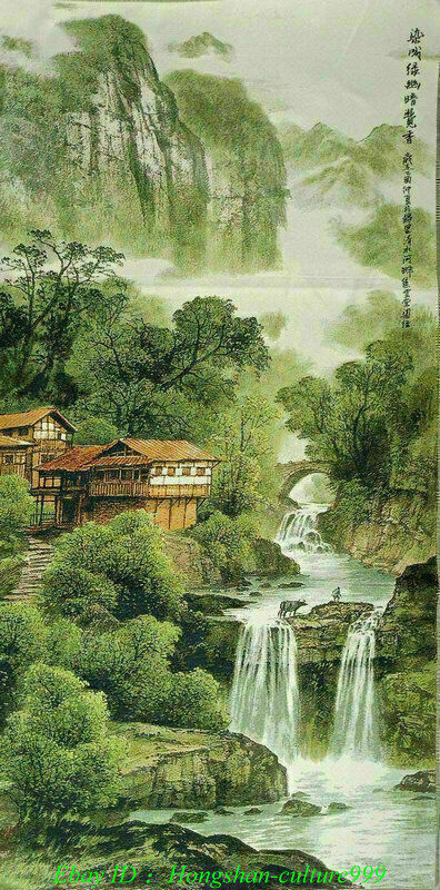 China Cloth Silk bridge house landscape Thangka Tangka Thanka