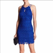 NWT ASTR The Label Low Back Adjustable Royal Blue Lace Zip Strappy Mini Dress Lg