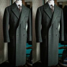 100 Cashmere Men's Overcoat Double Breasted Long Jacket Winter Wide Lapel Coat