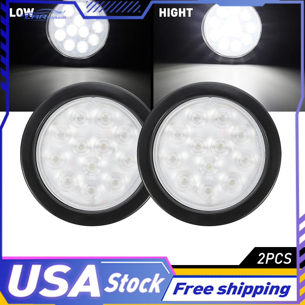2X 4-Inch Round White LED Trailer Lights for Brake Stop DRL Parking Tail