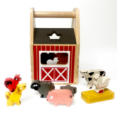 BeginAgain Barn Yard Shape Sortierer | Farm Animal Shape Sortierer | Umweltfreundliches Holz