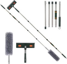 Window Squeegee Cleaner Tool with Extension Pole (81.5inch), 2-in-1 Squeegee 