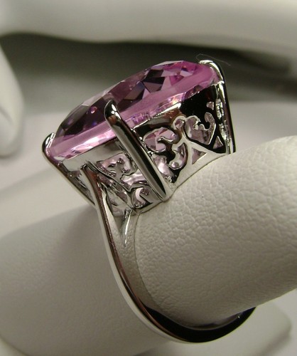 Pink Topaz Big Simulated Sterling Silver Filigree Ring Made to Order D35 - Picture 7 of 8