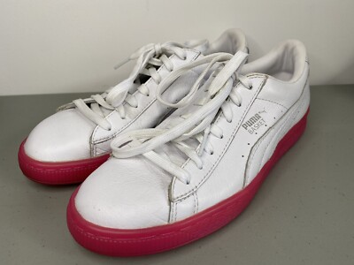 PUMA Basket Classic Mono Iced Sneakers, 363539-01, White/Pink Youth 6c Women 8n