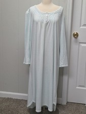 Miss Elaine Embroidered Floral Granny Long Sleeve Nightgown Blue Lace Warm
