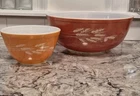 Two Vintage Pyrex Beautiful Autumn Harvest Mixing Bowl Set Orange