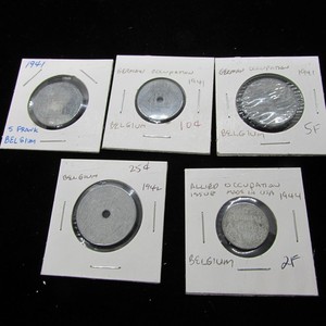 Belgium 1940's German /Allied Coins X5 in 2X2's