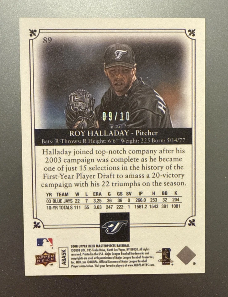 2008 Upper Deck Masterpieces Roy Halladay Framed Gold #89 SN 9/10 Blue Jays HOF - Image 2 of 3