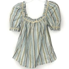 Reformation Blue Striped Puff Sleeve Top - Small