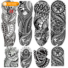 Tribal Totem Temporary Tattoo Stickers 4-Sheet Large Full 8 Piece Set, Olive