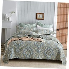 Cotton Bedspread Quilt Sets, 3 Pieces King 96by108 inch Classical Damask