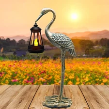 Solar Garden Statue Blue Heron Figurine Outdoor Hanging Solar Lanterns Ornament