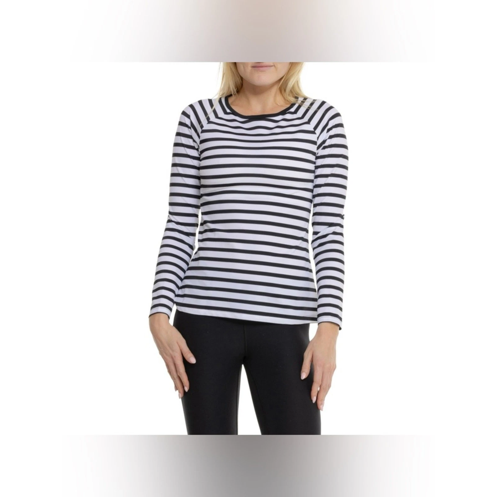 Spanx Striped Swim Shirt - UPF 50+, Long Sleeve NEW NWT Size small Black/White