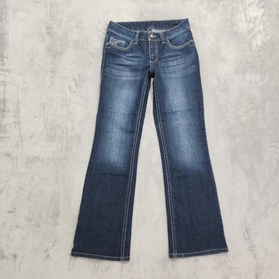 Faded Glory Jeans Womens 8 Blue Low Rise Bootcut Embroidered Rhinestone Stretch