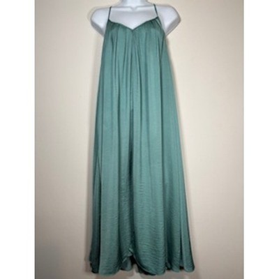Banana Republic Maxi Dress Small Green Satin Pleated Trapeze Strappy Boho  Chic | eBay