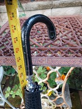 Vintage Large Gentlemens' Umbrella Black Faux Alligator Vinyl Case Auto Open ExC