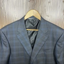 Canali Italy Made Sport Coat Mens 44R Brown Multicolor Plaid Silk Double Vented
