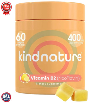 Kindnature Vitamin B2 Gummies 400mg Riboflavin Supplement Vegan Non GMO 60Ct