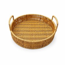 Rattan Tray with Handles Shallow Woven Tray with Handles Sturdy for Tea Service