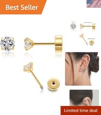 Dainty 4mm Gold Screw Back Stud Earrings - Ideal for Tragus  Helix Piercings