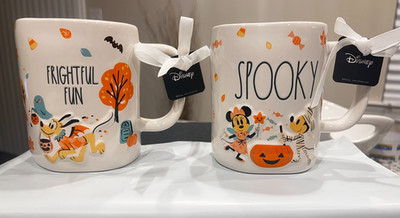 NEW RAE DUNN DISNEY MICKEY MINNIE SPOOKY PLUTO FRIGHTFUL FUN HALLOWEEN MUG U PCK