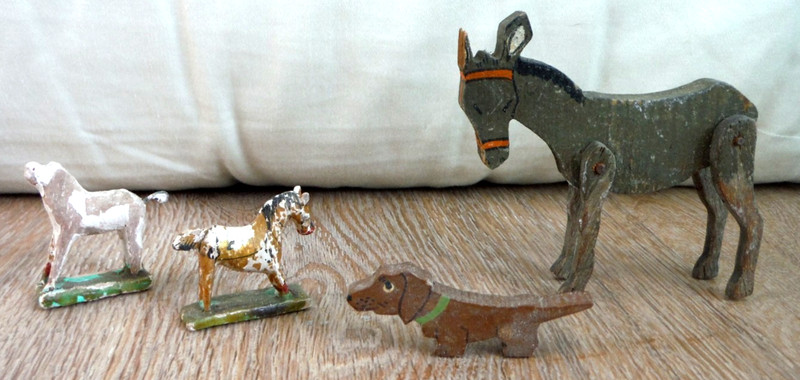 Antique Wooden PUTZ Miniature/Small German Erzgebirge? Animal LOT (4) *As Found
