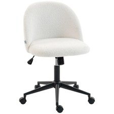 HOMCOM Desk Chair Fluffy Swivel Office Seat Teddy Fleece for Makeup Vanity Cream