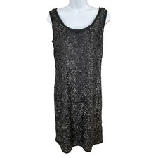 Talbots Sequin Shift Dress Women 8P Black Silk Sleeveless Classic Cocktail Glam