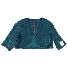 R M Richards Womens Teal Sequin Lace Bolero Shrug Jacket 18