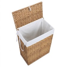 90L 110L Foldable Laundry Hamper with Lid Synthetic Rattan Removable Liner