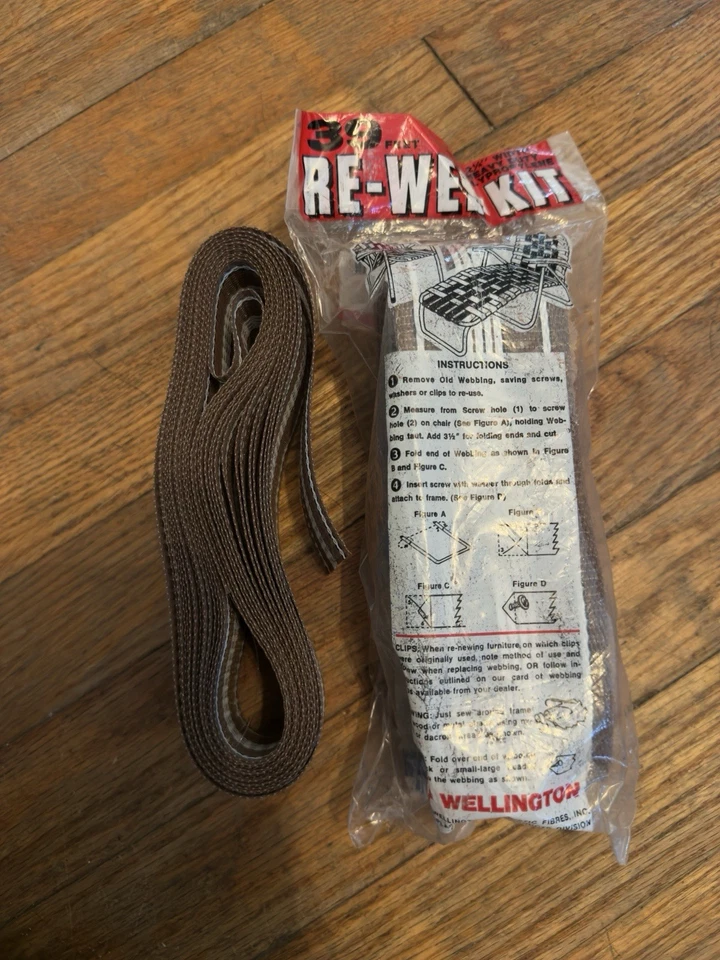 Kit de correas para silla de césped Wellington Re-Web 1 39 pies nuevo en paquete rayas marrones y blancas + Más Foto 2 de 3